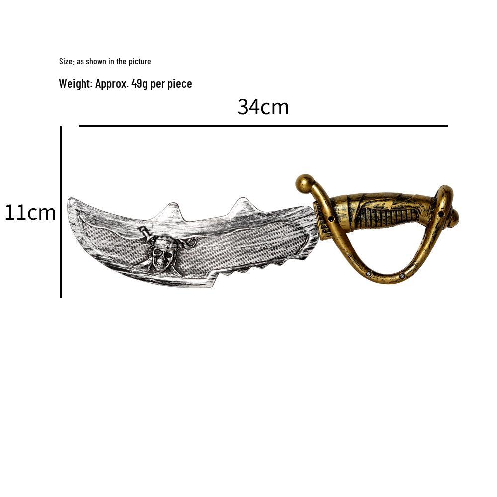 Halloween Pirate Prop Set: Caribbean Captain Hat, Hook, Eye Patch, Headscarf, Horn, Treasure, and Toy Gun.