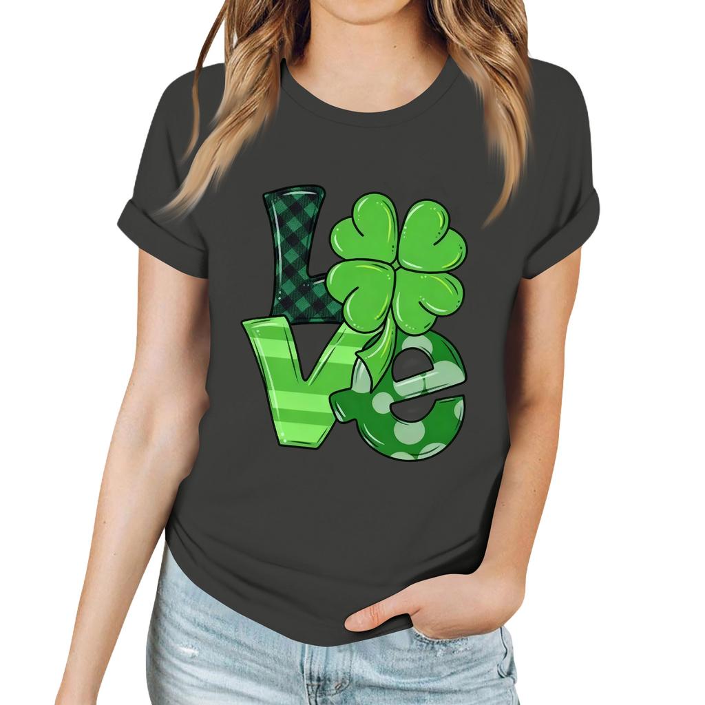 Women's Casual Saint Patrick Print T-Shirt Round Neck Pullover Short Sleeve Top