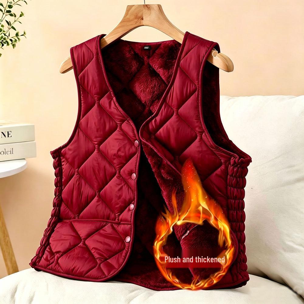 Women's 2025 Collarless Cotton Vest - Autumn/Winter Large Size Round Neck Waistcoat