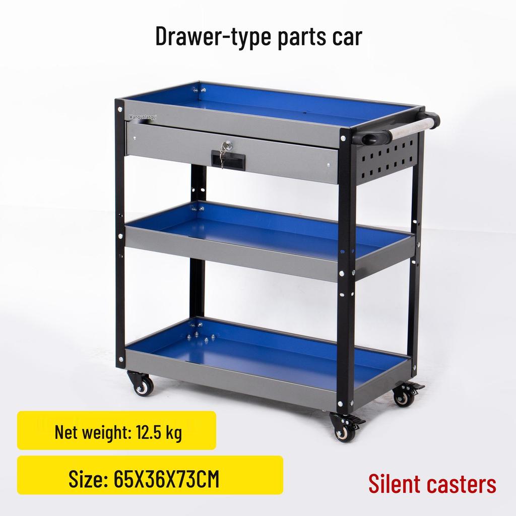 Three-Layer Movable Workshop Trolley for Auto Repair Tools and Parts Storage