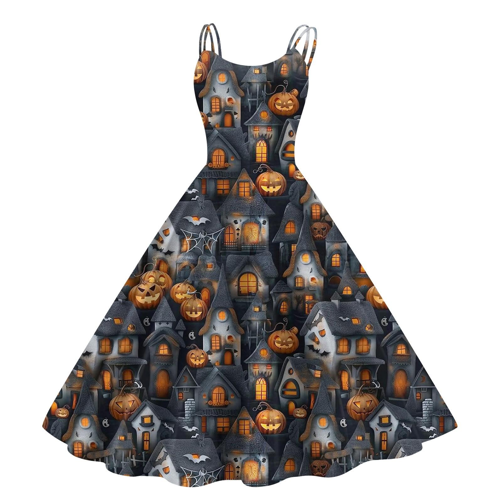 

Женское модное повседневное платье с принтом на Хэллоуин, сексуальное с открытыми плечами, в стиле панк, ретро XL тёмно-синий