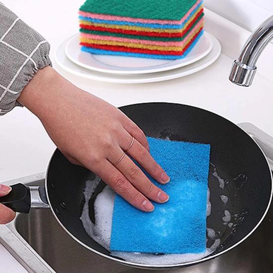 20Pcs Scouring Pad Anti-grease Double Sided Polyester Strong Decontamination Dish Scrubber Kitchen Supplies