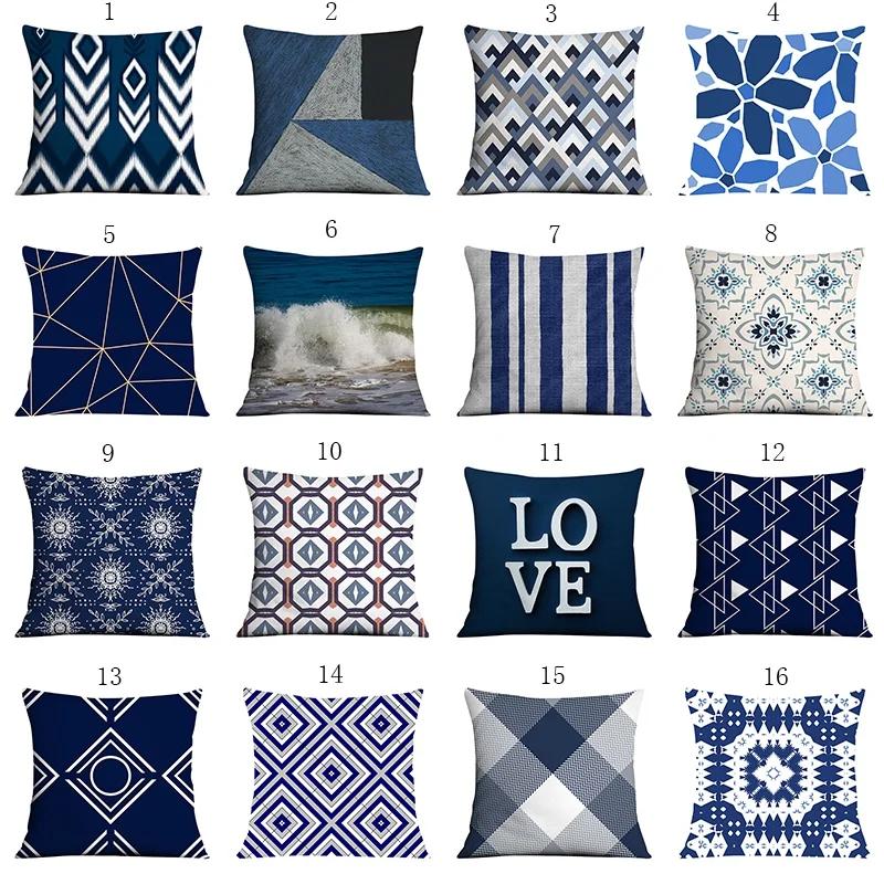 Dark Blue Geometric Pattern Auto Supplies Office Living Room Sofa Cushion Pillowcase Home Decor