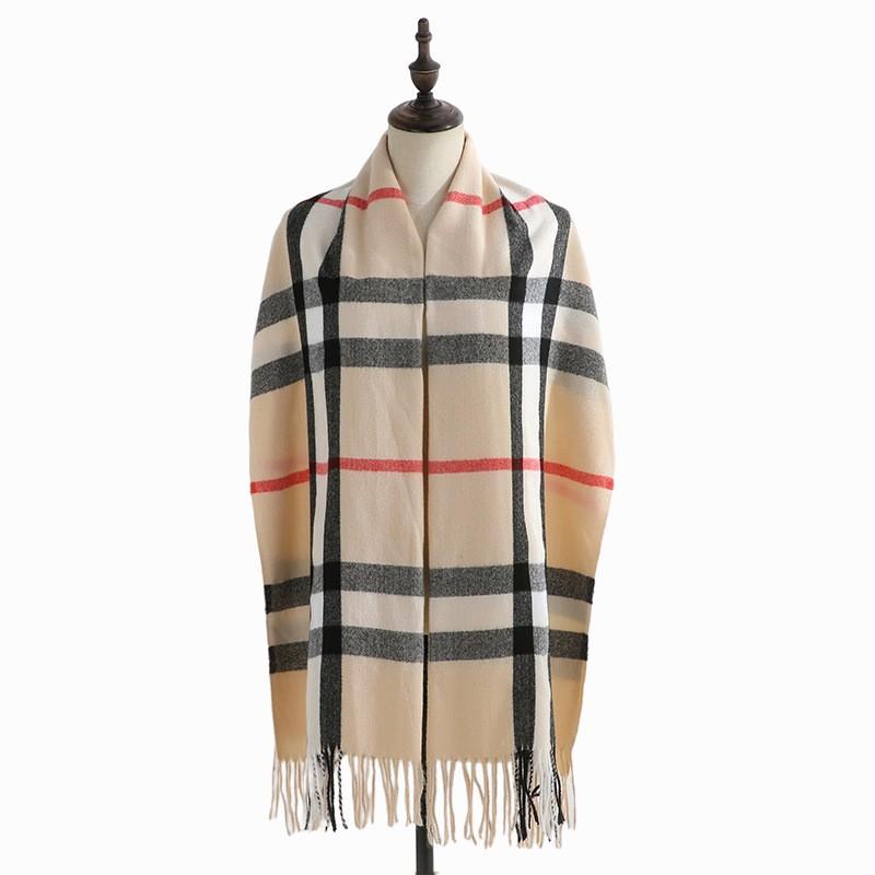 Womens Plaid Scarf Winter Warm Faux Cashmere Wrap Shawl With Tassels Stylish Mid-Length Accessory