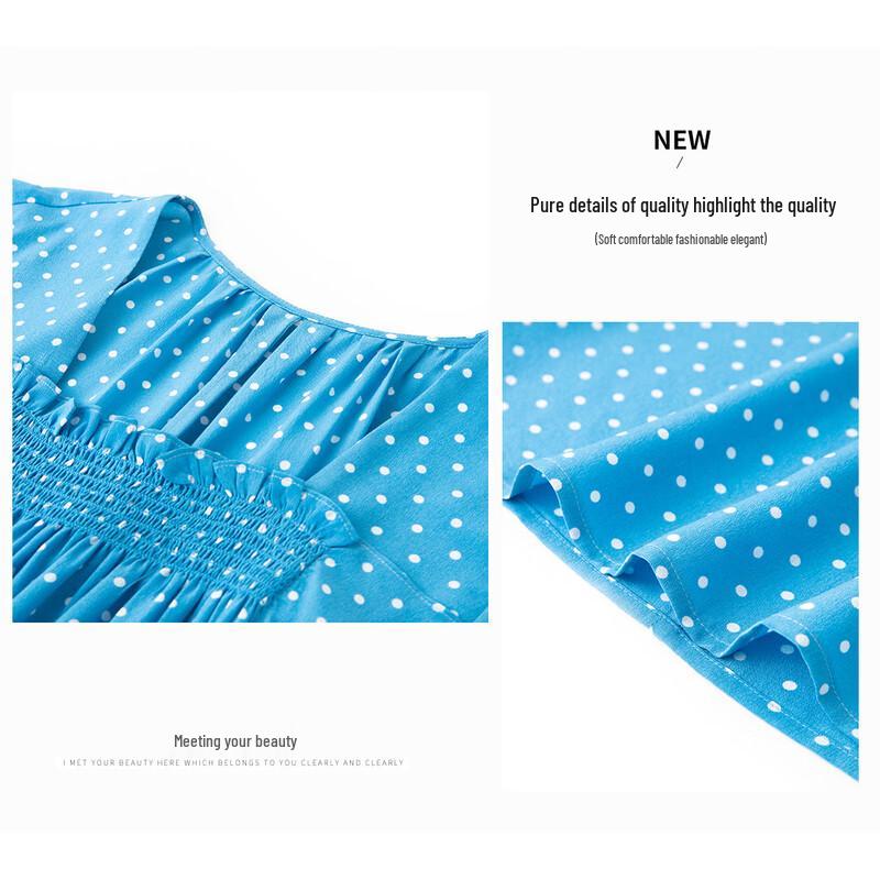 TUHUANG Mulberry Silk French Polka Dot Puff Sleeve Midi Dress