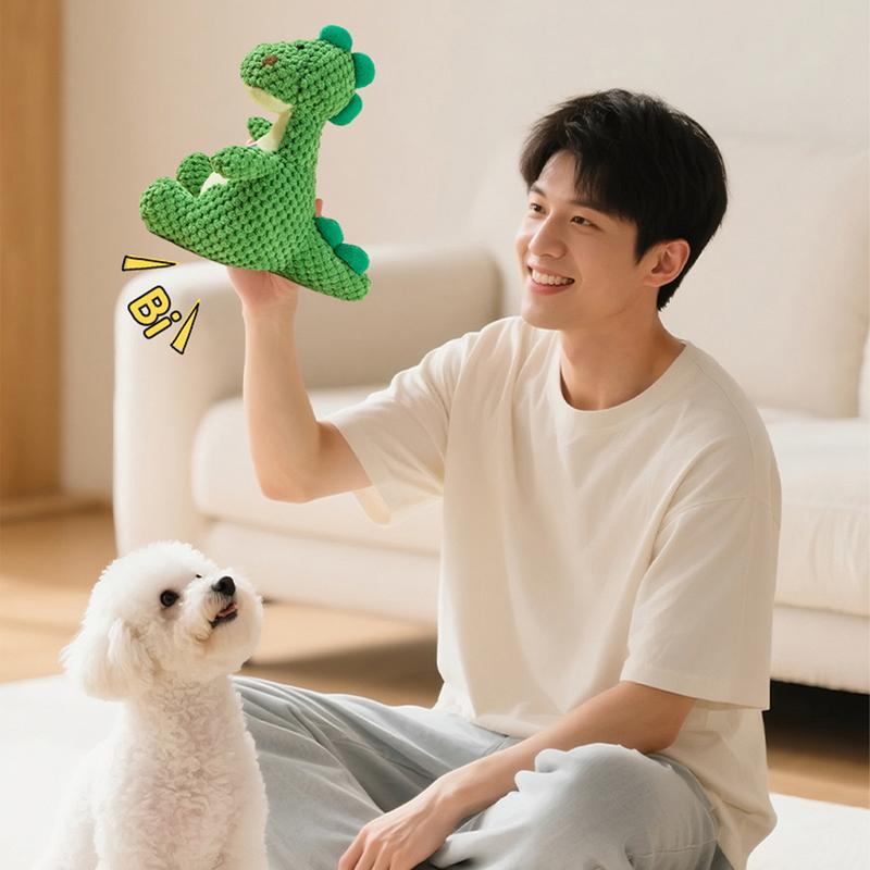 Dog Squeak Toys Plush Dinosaur Puppy Companion Dog Teething Toy For Aggressive Chewer Puppy Training Boredom Release Indoor