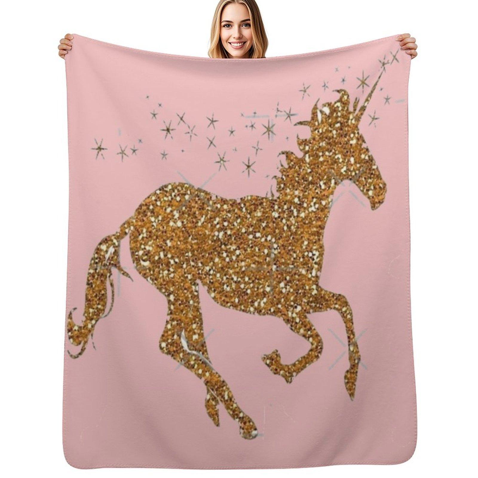 gold glitter unicorn Throw Blanket Spring Fall Cozy Throw Blanket for Couch Size: 75*100cm, Weight: 230 GSM