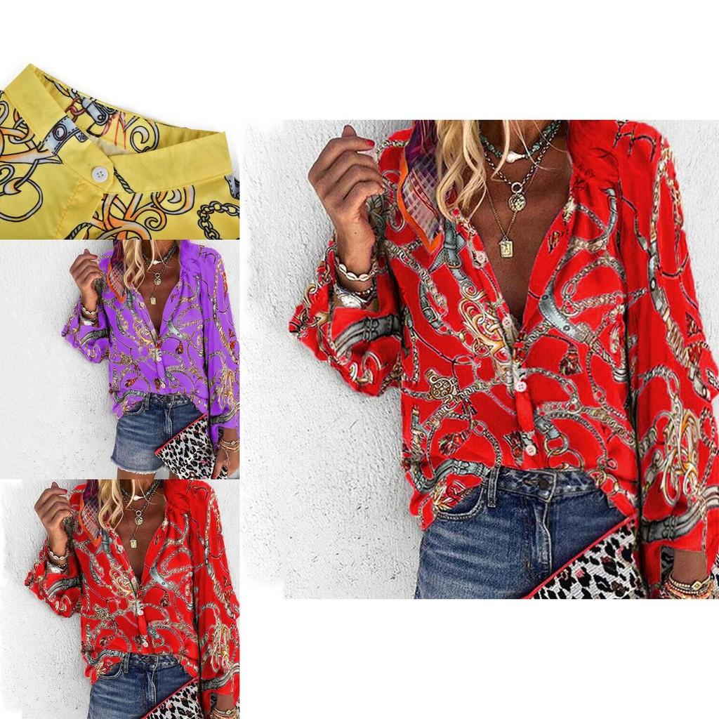 Stylish Ladies Casual Chain Print Long Sleeve Blouse For Office Wear
