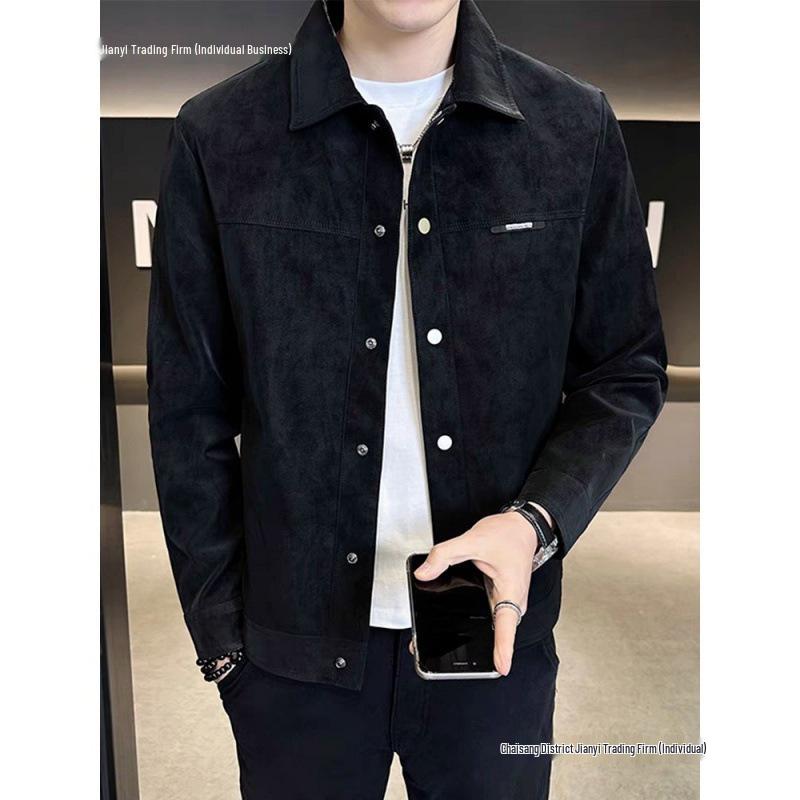 Men's 2025 Suede Punk Jacket - Trendy Turn-Down Collar Outerwear for Spring & Autumn