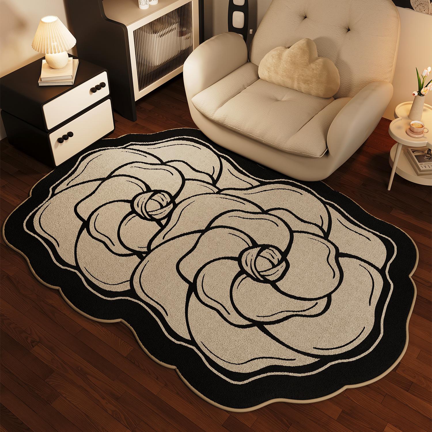 

Retro Light Luxury Carpets for Living Room French Flowers Bedroom Decor Carpet Fluffy Soft Irregular Rug Home Thicken Plush Mat 80x120cm