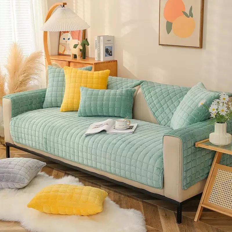 

Зимний плюшевый утолщенный скандинавский минималистичный противоскользящий коврик для дивана с полным покрытием, чехол для дивана 110x110cm зелёный