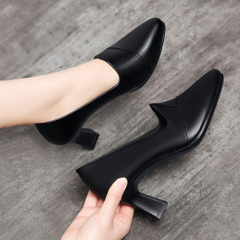 New Style Shoes, Leather Shoes, Middle-aged Shoes, Chunk-heeled Shoes, Single Shoes for Women