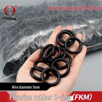 Black Fluororubber O-ring Seal - Outer Diameter: 25-50mm, Thickness: 5mm