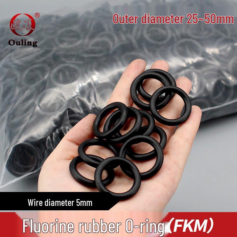Black Fluororubber O-ring Seal - Outer Diameter: 25-50mm, Thickness: 5mm 25mm OD, 5 pcs