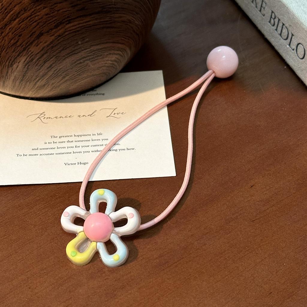 Colored Hollow Flower Elastic with High Elasticity for Long Hair, Double-headed Beads, and A High Ponytail Hair Rope.