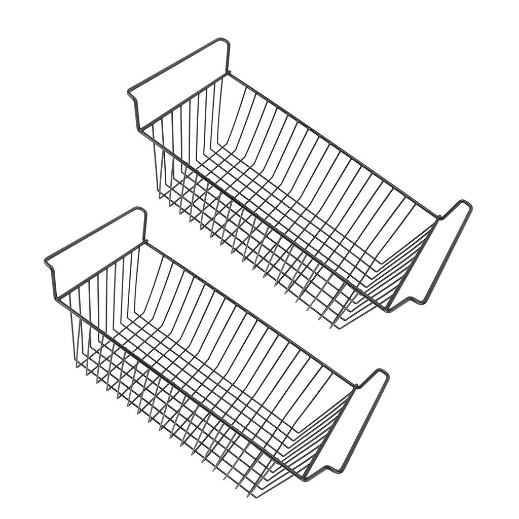 2 Adet Sandık Tipi Derin Dondurucu Düzenleyici Sepetler İstiflenebilir Saklama Rafı Metal Tel Siyah U70cm X G30cm