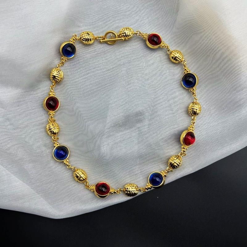 Vintage Fashionable Versatile High-end Colorful Glass Contrasting Collarbone Necklace