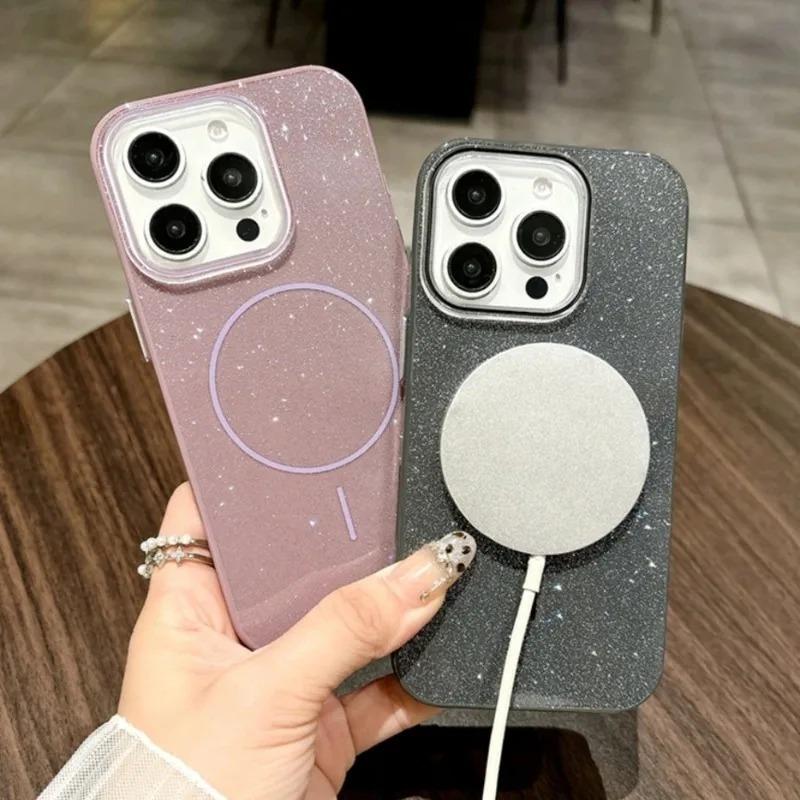 Luxury Bling Glitter For Magsafe Magnetic Case For iPhone 17 16 15 14 Plus 13 12  Pro Max Wireless Charging Shockproof IMD Cover