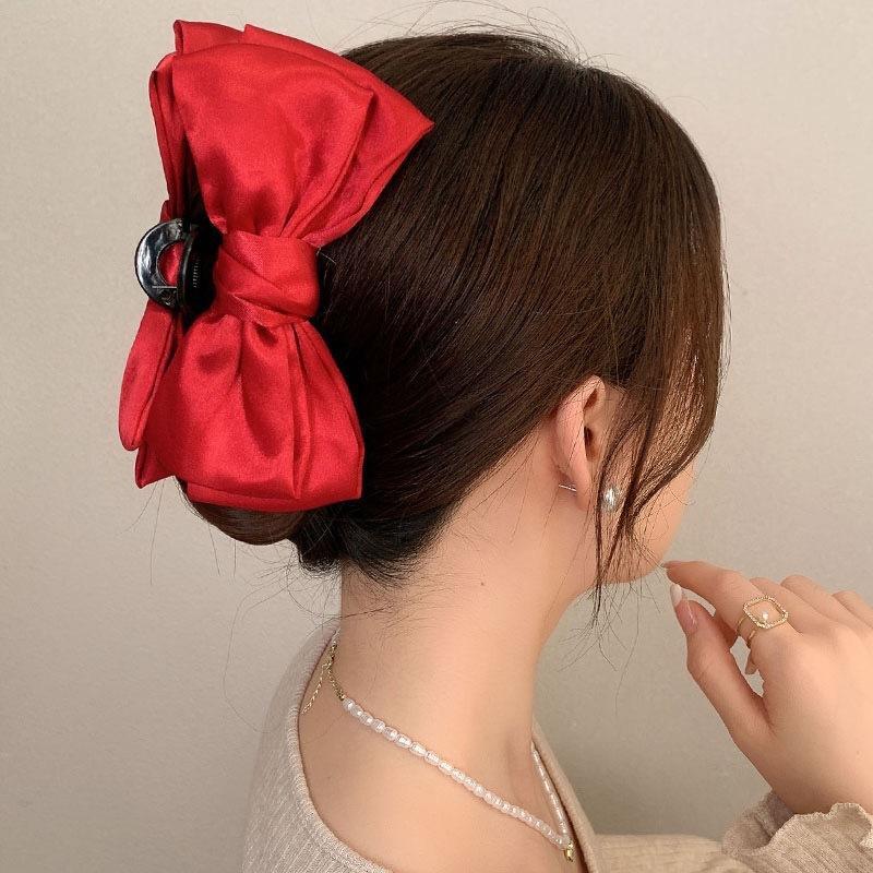 1Pcs Girl Elegant Ponytail Braid Claw Clip Solid Color Double Side Bow Hair Clip For Women Sweet Shark Crab Party Hair Accessory