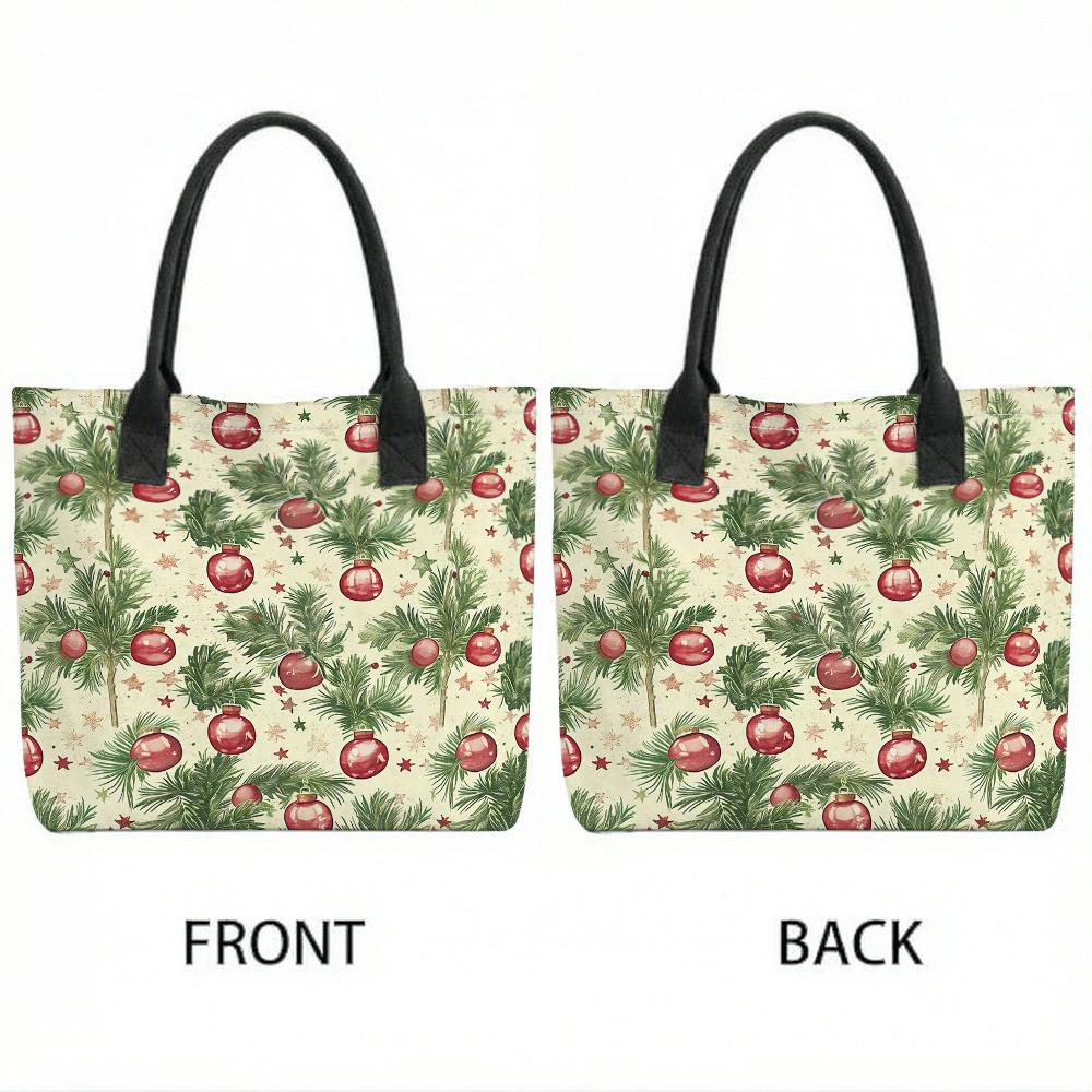  Christmas Pattern Tote Bag Large Capacity Casual Handbag for Daily Use