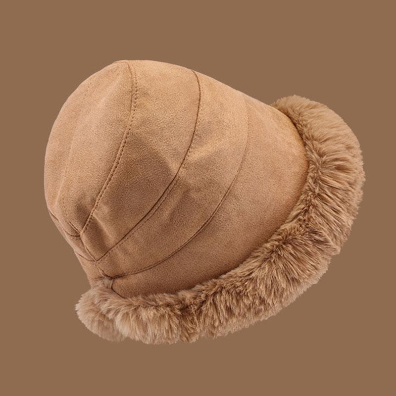 Autumn Winter Bucket Hat for Women Thickened Warm Wool Cap Dome Wide Brim Hat Soild Color Windproof Hat Clothes Accessories
