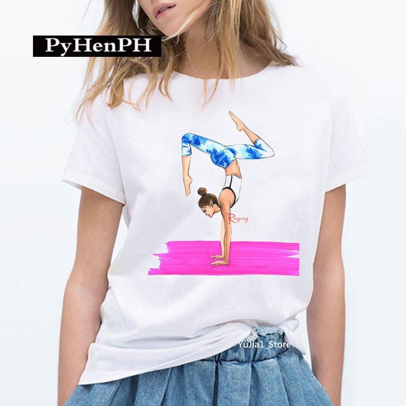 

Футболка с изображением танцора-гимнаста, модная футболка с принтом для художественной гимнастики для женщин, одежда для родителей и детей, футболка большого размера XS