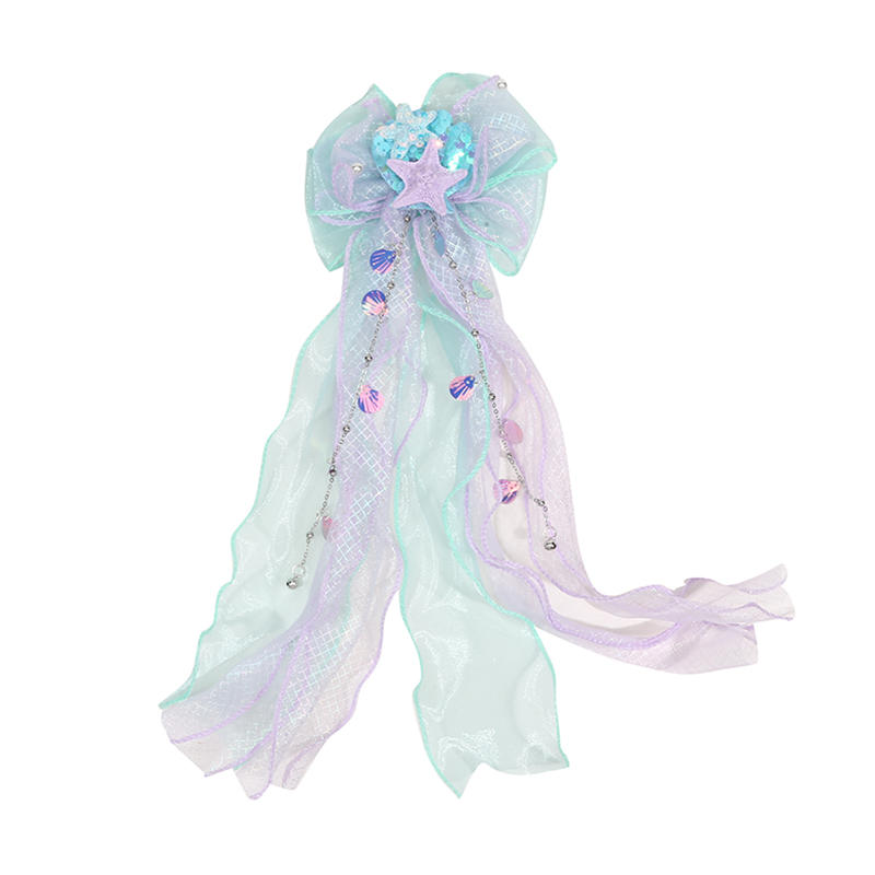 New Toddler Girls Mermaid Big Bow Hairpin Princess Bow Hair Clip for Girls Children Braided Yarn Hairpin Maiden Hair Accessory