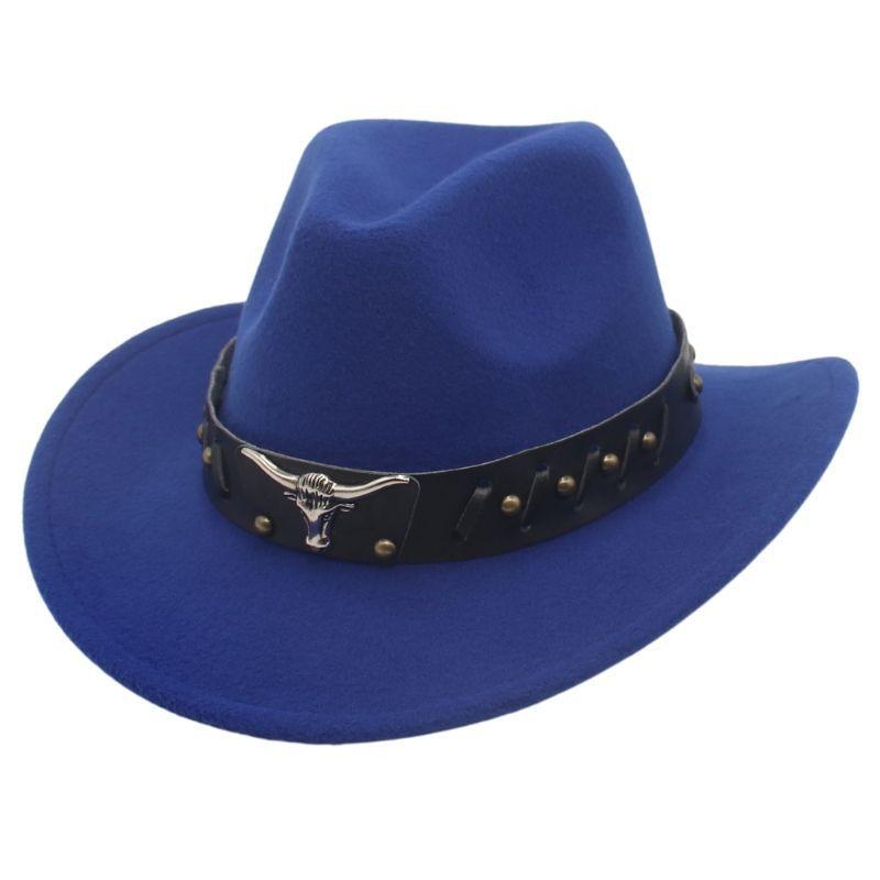 

Children S Rivet Cow Head Accessories Cross-Border New Western Denim Warped Top Hat Curved Brim Tibetan Ethnic Style Felt Hat Children【52-54cm】