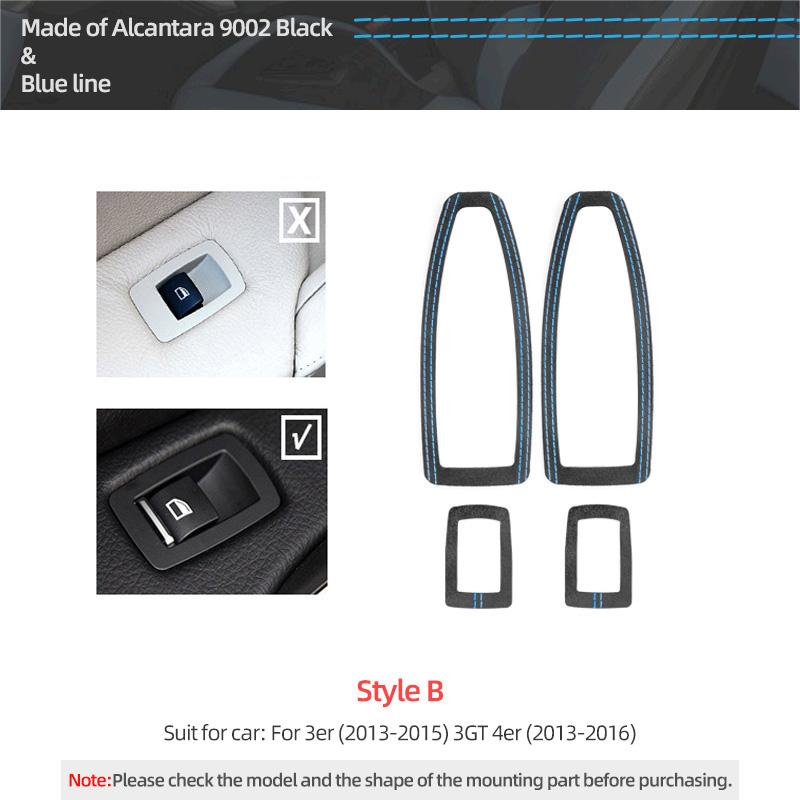 

For BMW X1 F48 F20 F30 F30 F34 Made of Alcantara Window Switch Lift Panel Trim Performance 4pcs Sticker Car Interior Accessories Blue Style B