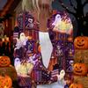 Damen Halloween Print Langarm Strick Cardigan Knopfleiste Pullover Mantel Leichte Oberbekleidung für Herbst und Winter