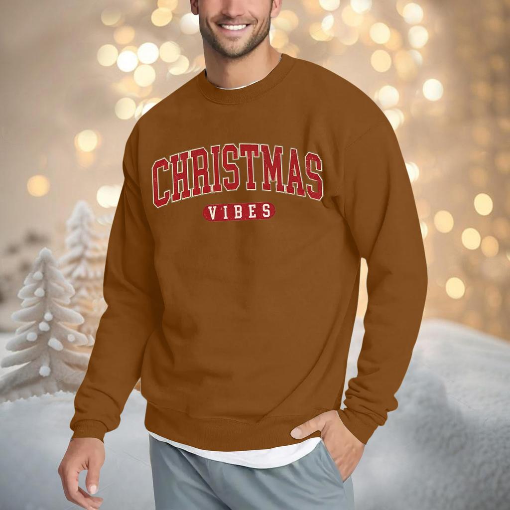 Christmas Print Loose Fit Round Neck Sweatshirt For Men