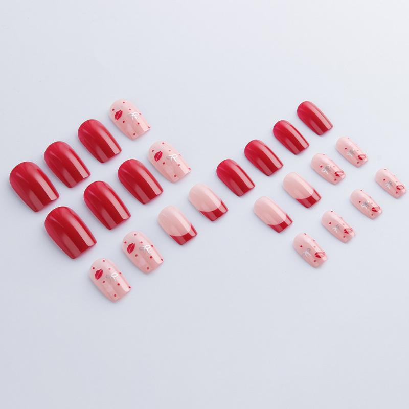 Valentine's Day Red Heart Lips Wearable Nails Set - 24 Detachable Pieces