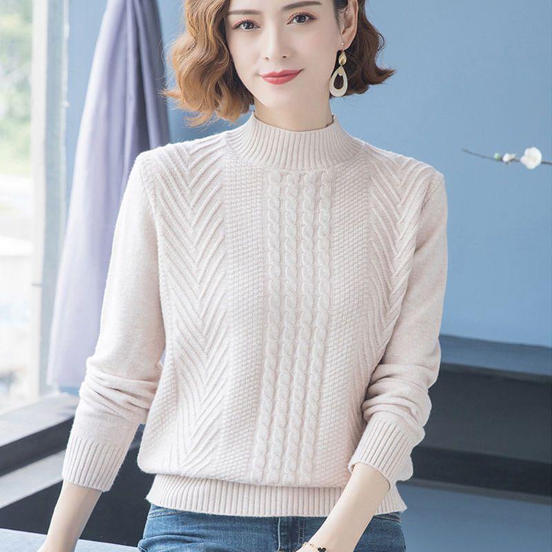 Winter Knitted Bottom Shirt Women's Loose Solid Color Top Half High Collar Thick Sweater
