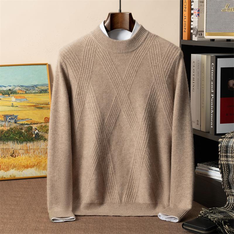 Cashmere shirt round neck seven-needle double-strand thickened large rhombus sweater loose knitting
