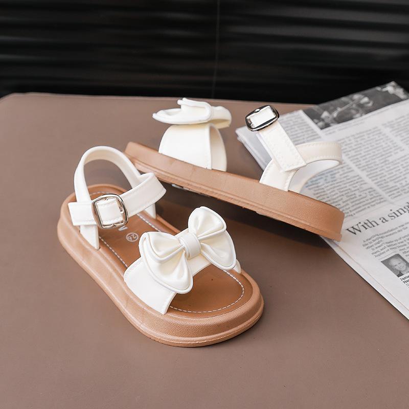 Children's Fashionable Sandals For Summer, Girls' Bow-shaped Princess Sandals. Student Outerwear With Velcro Sandals