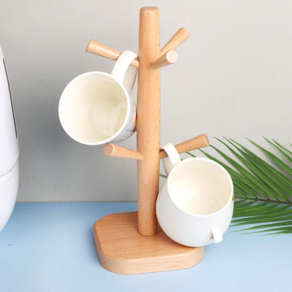 Wooden Mug Hanging Display Rack Tree Shape Tea Cups Drainer Household Cup Storage Holder  Cafe Use