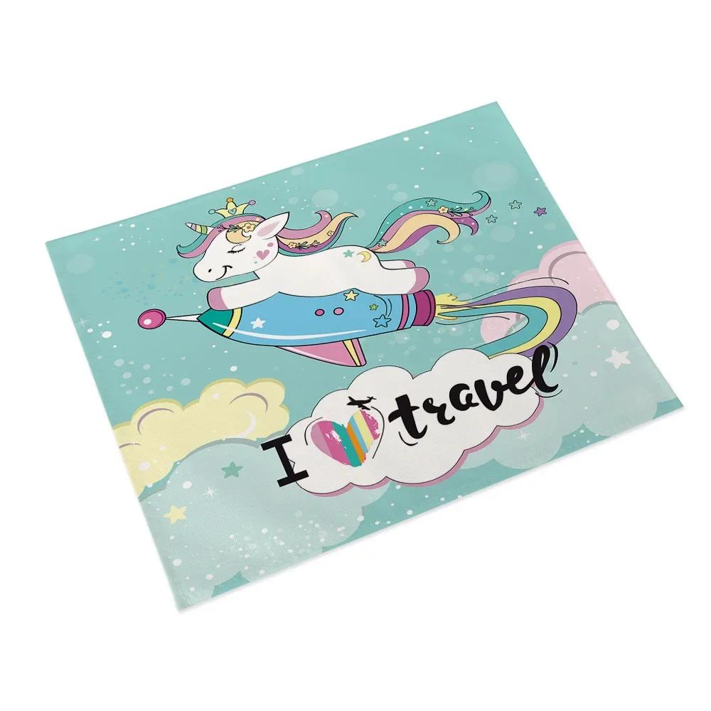 

6PC Cartoon Pink Table Mat Unicorn Individual Placemats Coasters Set Pad On The Table Cup Pad Place Mats For Dining Table 6PC 30x45CM