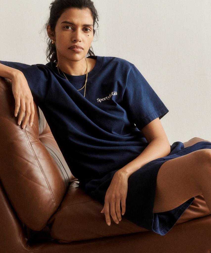 SPORTY&RICH Play Tennis T-Shirt Navy Unisex R265Aut001