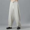 Men's Summer Loose-Fit Cotton Linen Wide-Leg Elastic Waist Sports Pants