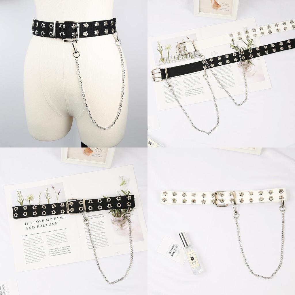 Canvas Chain Belt With Floral Cutouts For Men And Women