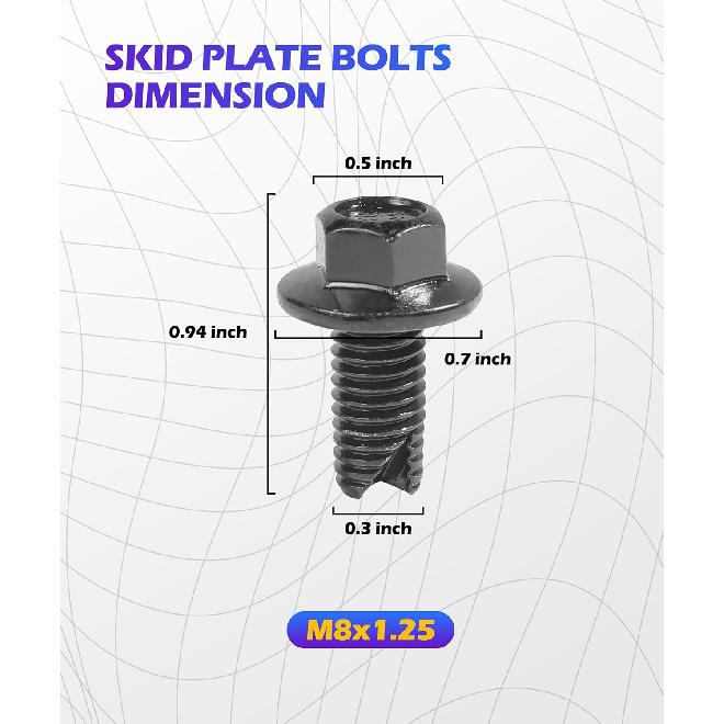 Skid Plate Bolts,Car Accessories Stainless Steel Bolts,Upgraded 2-In-1 Skid Plate Screws,12Mm Top Front Skids Plates Bolt,Car Top Front Skids Plates