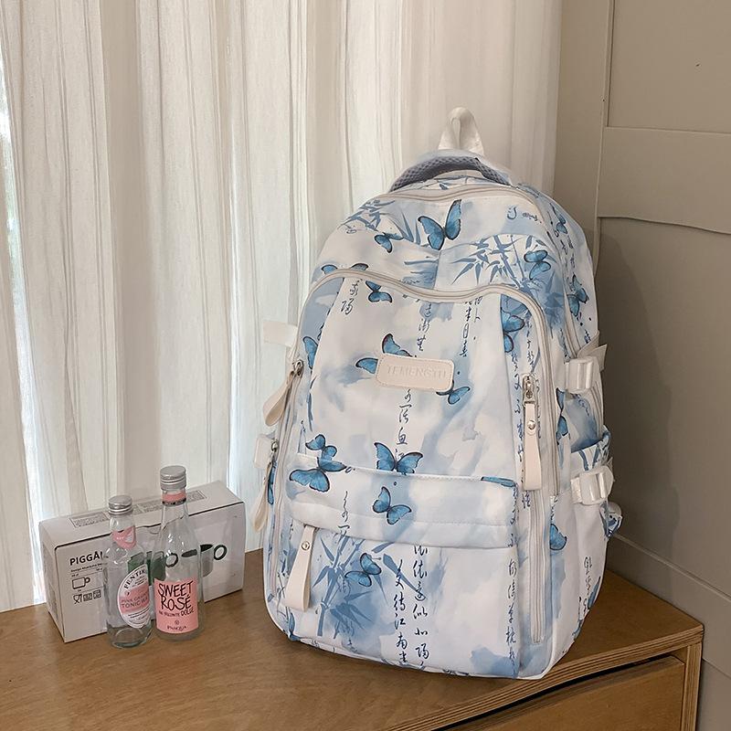 Schoolbag New High-value Fresh and Sweet National Style Literary Butterfly Backpack Junior High School Students Lightweight Large-capacity Backpack