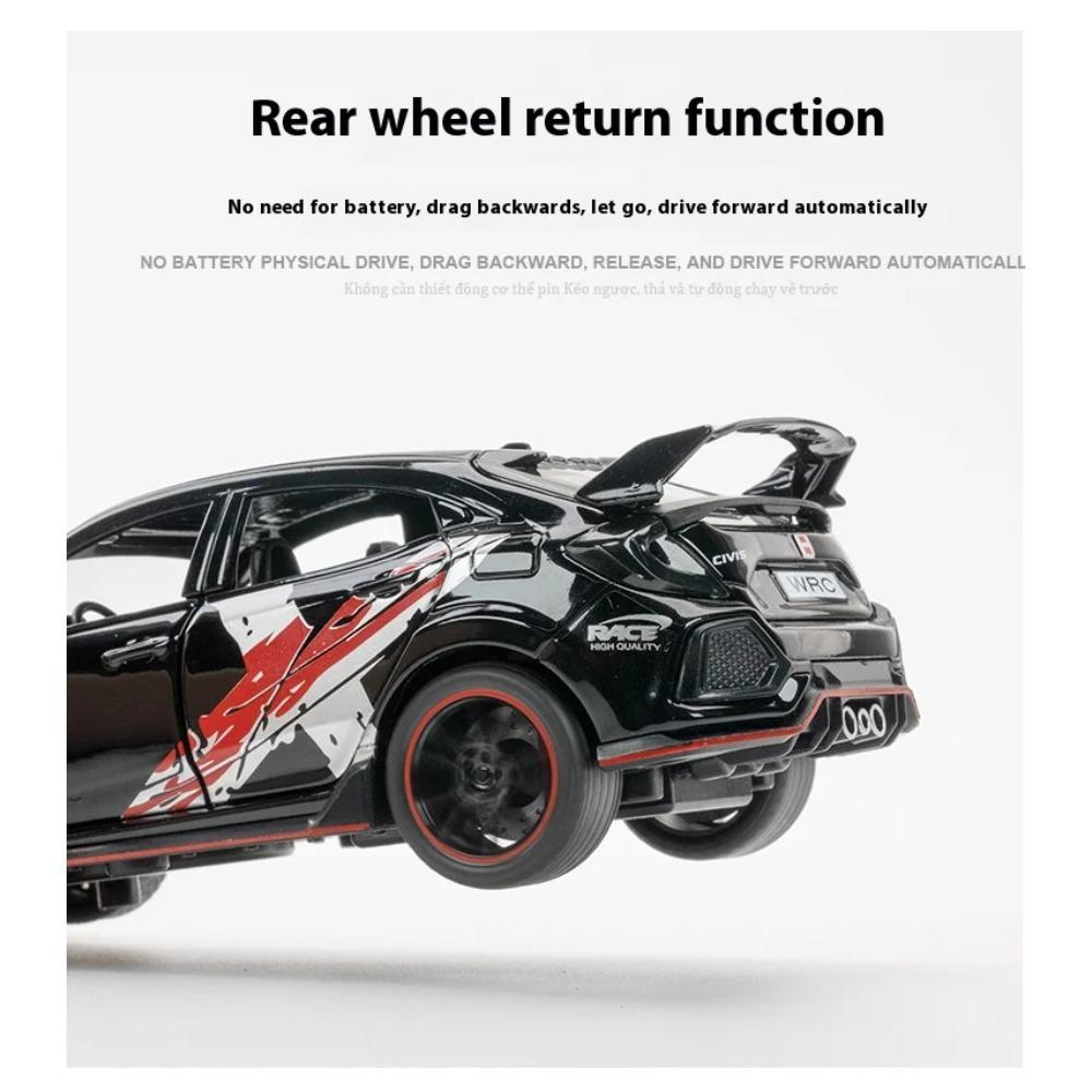 Maßstab 1/32 Honda Civic Type-R Super Modified Sportwagen Legierung Metall Diecast Modellauto Indoor Hochsimulations-Ornament Sound & Licht Geschenk