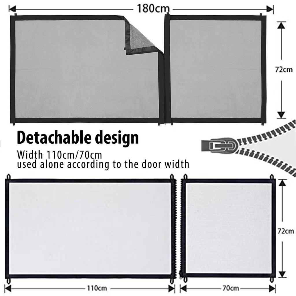 Zipper Mesh Dog Gate Safety Baby Fence Adjustable 3 Sizes Portable Folding Pet Gate For Stairs And Doors