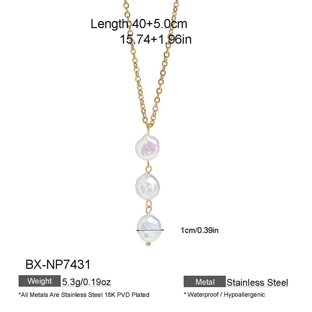 Elegant Y-shaped Gold Plated Natural Pearl Necklace, Stainless Steel, Colorfast, Fashionable and Versatile Clavicle Chain