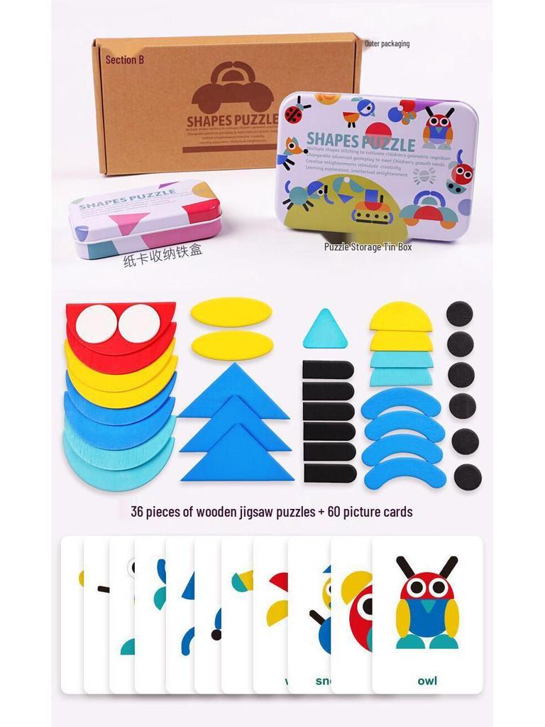 Geometric Shape Tangram Puzzle Wooden Toy for Toddlers