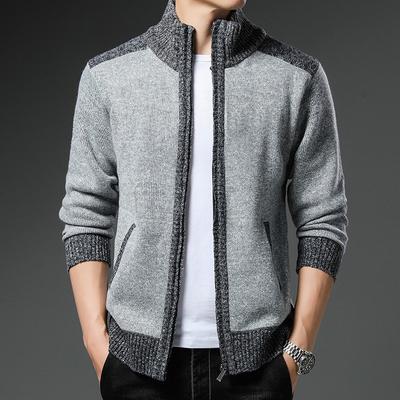 Nuovo Cardigan da Uomo Autunno e Inverno con Velluto Plus e Ispessito, Abbinamento di Colori, alla Moda, Maglione da Uomo, Giacca Maglione