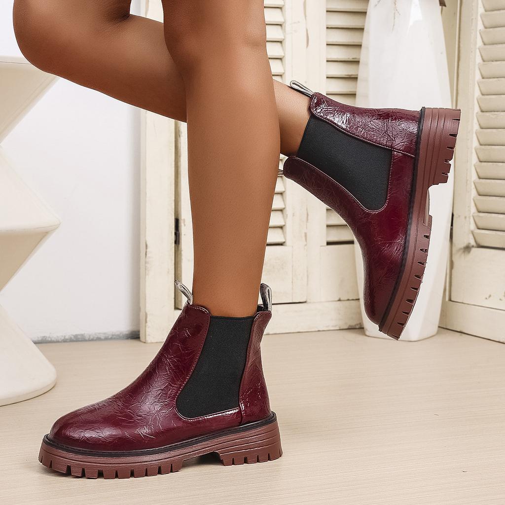 Women's Chelsea Boots Thick Platform Ladies Round Toed Slip On High Top Shoes Classic Winter Mid Heels Women Ankle Boots