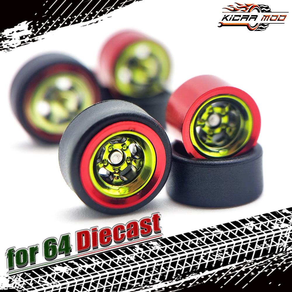 1/64 Wielen Voor Modelauto Met Rubberen Banden Metalen Velgen Galvaniseren Refitting Onderdelen Voor Wielen Minigt D:11 mm 1 set