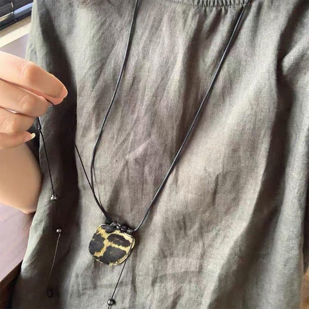 Leopard Print Suede Bag Necklace with Long Strap Wearing Key Bag Necklace  Jewelry Accessories